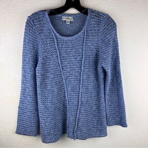 WINDIRIVER Open weave blue pullover Sweater with two vertical decor lines. Small